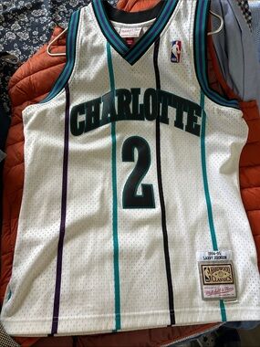 Mitchell & Ness White Teal Purple Black Charlotte Hornets #2 Jersey